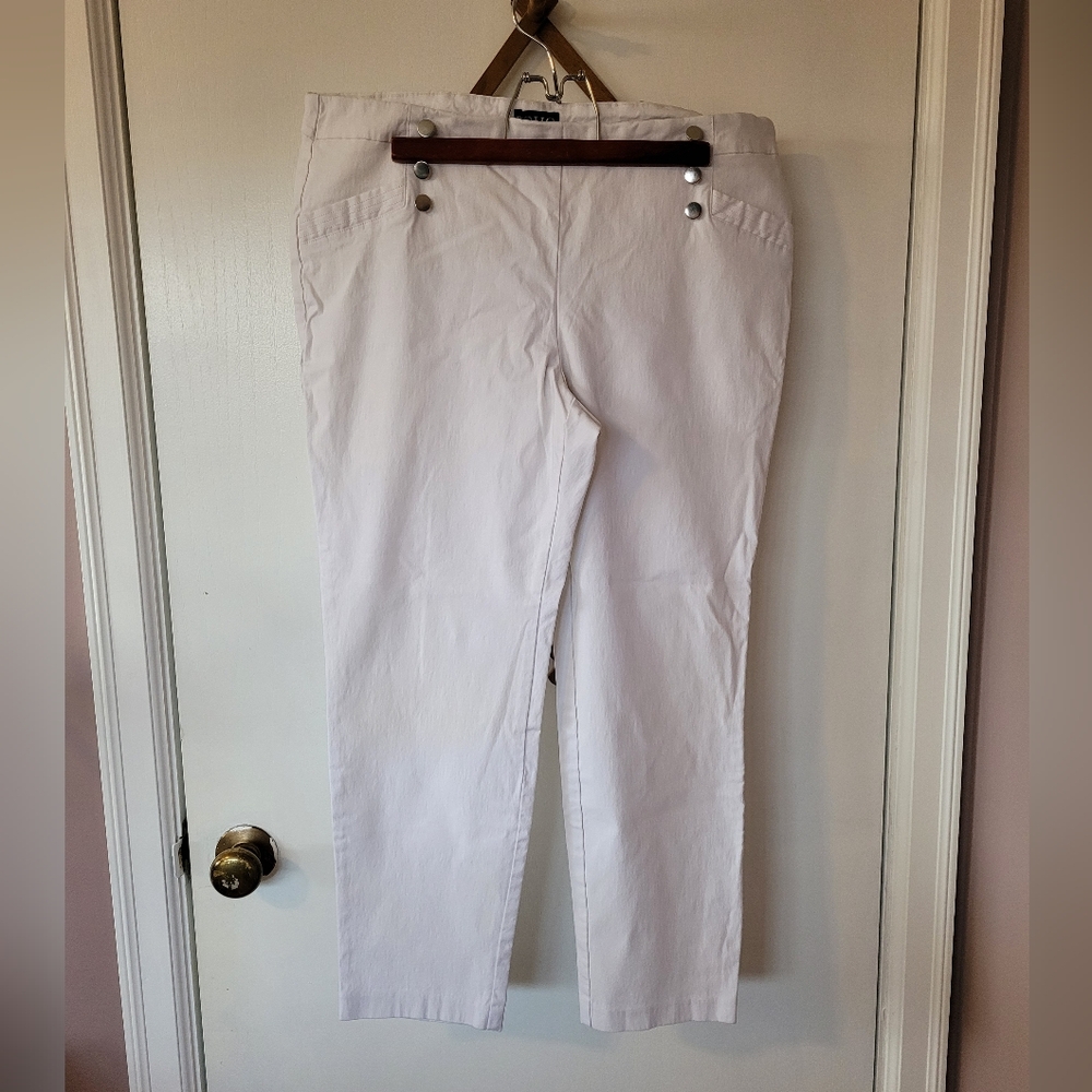 White Stretchy Pants with Button Embellishment (2 For $20)